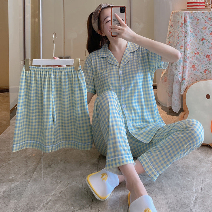 Womens Milk Silk Fruit Print Pajamas Short Sleeve Relaxed