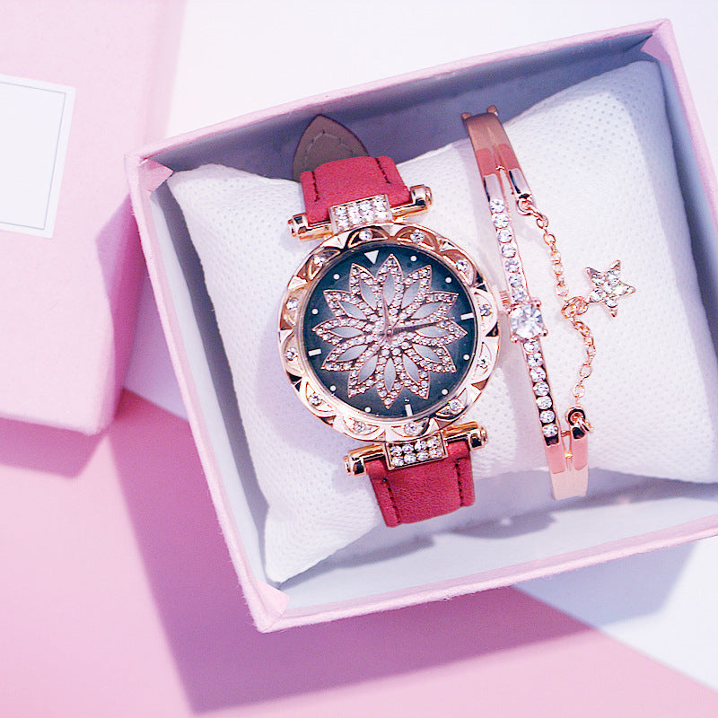 Casual Rotating Ladies Quartz Watch with Stainless Steel Strap
