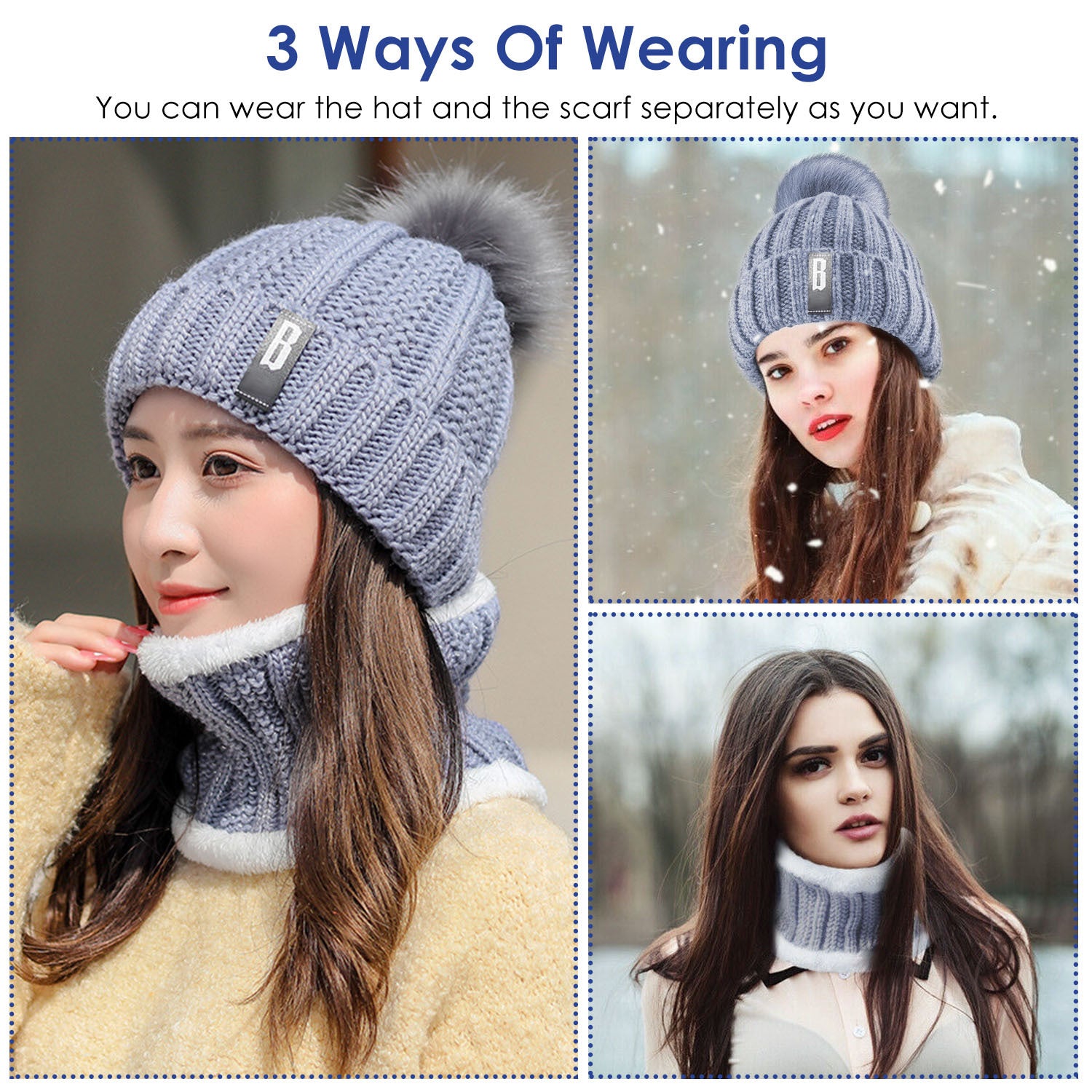 Women's Winter Knit Beanie and Scarf Set