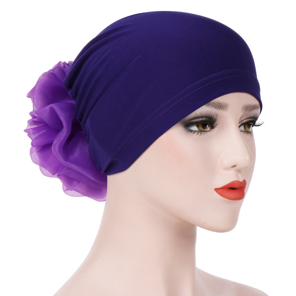 Monochrome Large Flower Dome Milk Silk Bandana Hat