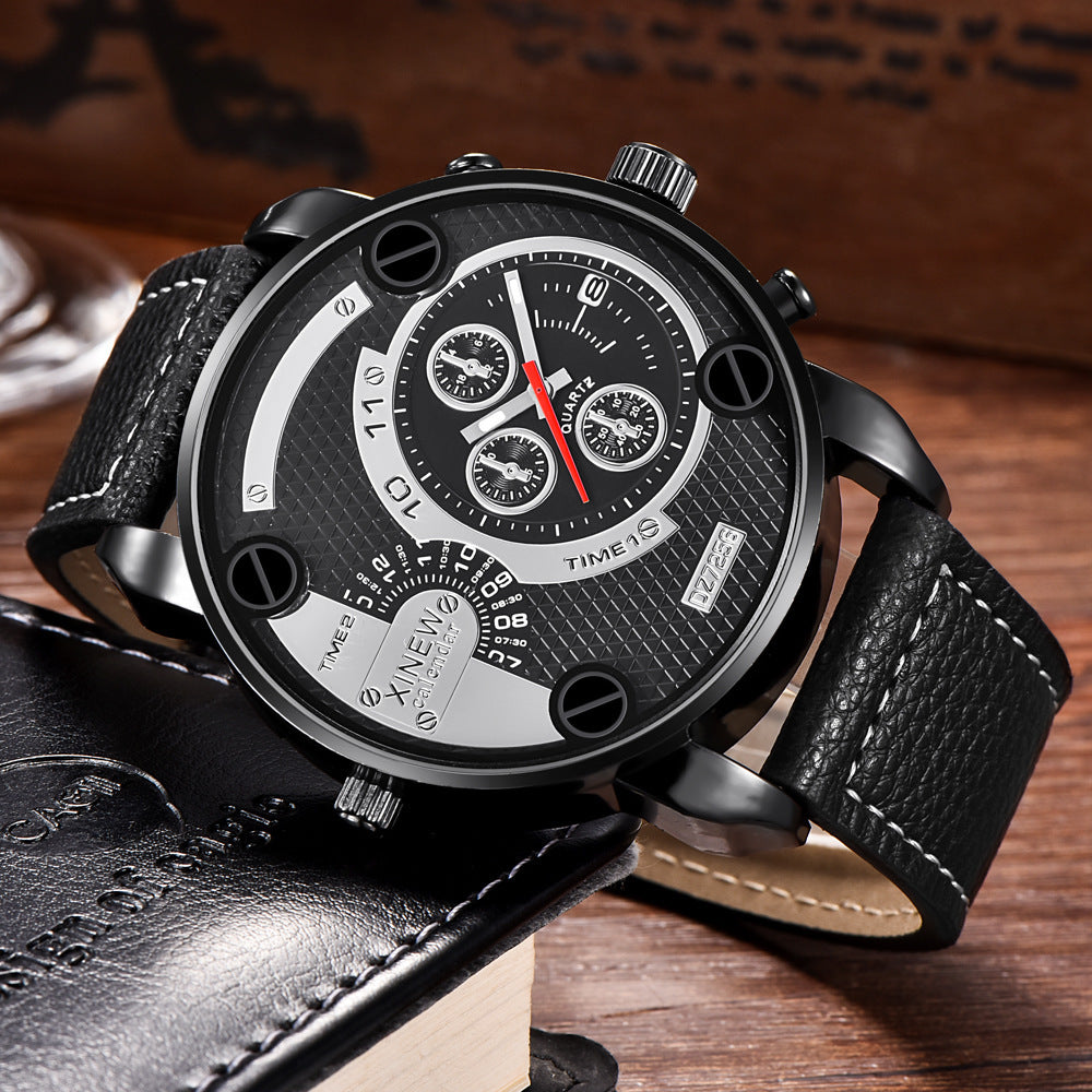 Men’s Big Dial Fashion Leather Date Wristwatch – Stylish Gift for Him