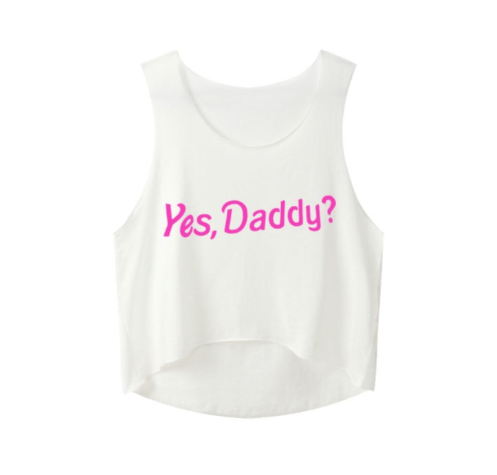 Yes Daddy Crop Tops Letters Printing Women Sleeveless Tanks Summer Funny Short Cute Tops For Girls