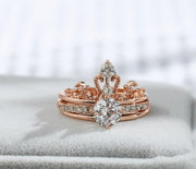 Versatile White Gold Double-Layered Crown Zircon Open Design Engagement Ring for Women