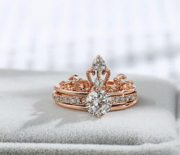 Versatile White Gold Double-Layered Crown Zircon Open Design Engagement Ring for Women
