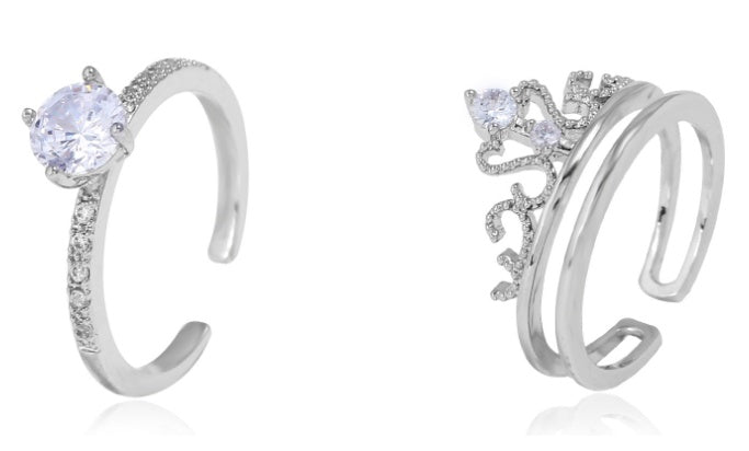 Versatile White Gold Double-Layered Crown Zircon Open Design Engagement Ring for Women