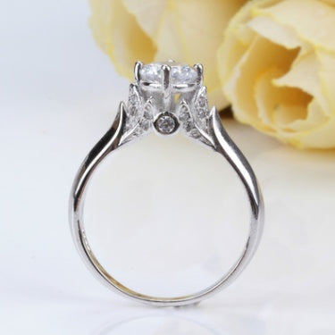 Elegant Platinum-Plated Double Swan Crown Diamond Zircon White Copper Engagement Ring