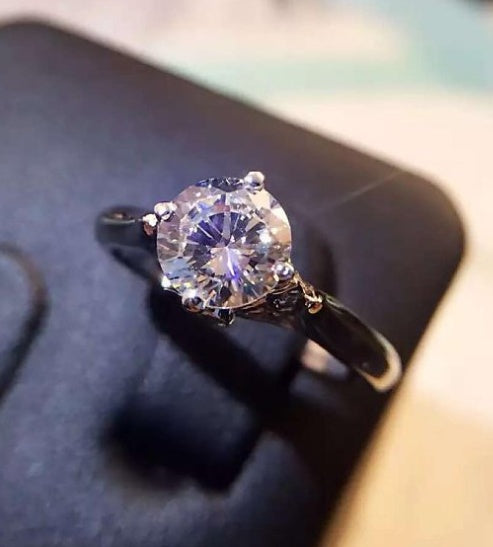 Elegant Platinum-Plated Double Swan Crown Diamond Zircon White Copper Engagement Ring