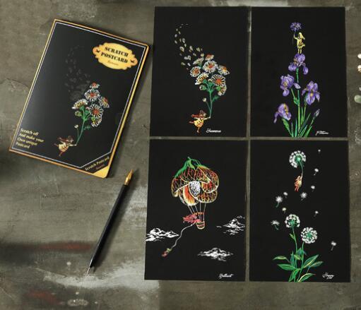 Scratch Painting – 4-Piece Flower Set – DIY Art Craft Kit for Kids and Adults