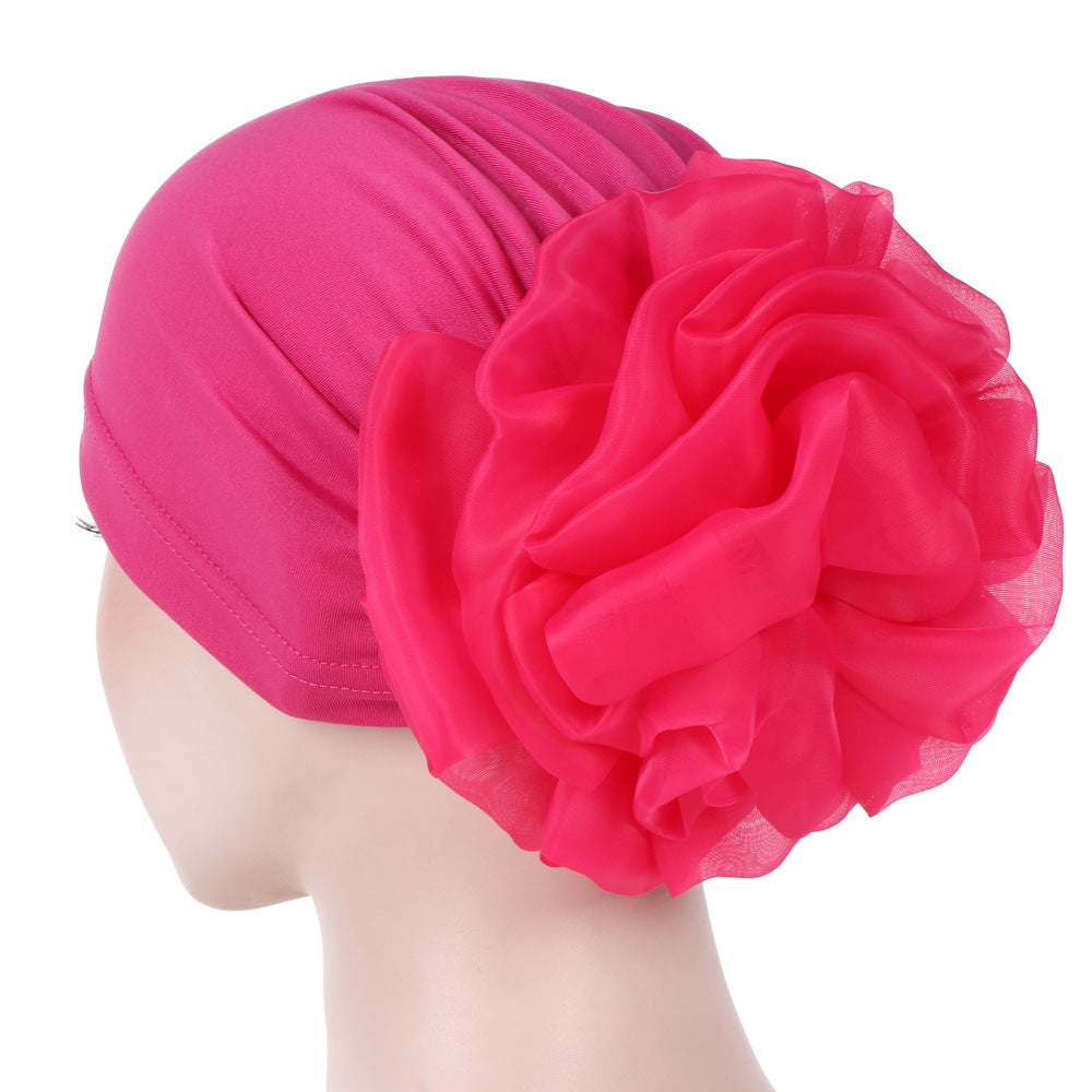 Monochrome Large Flower Dome Milk Silk Bandana Hat