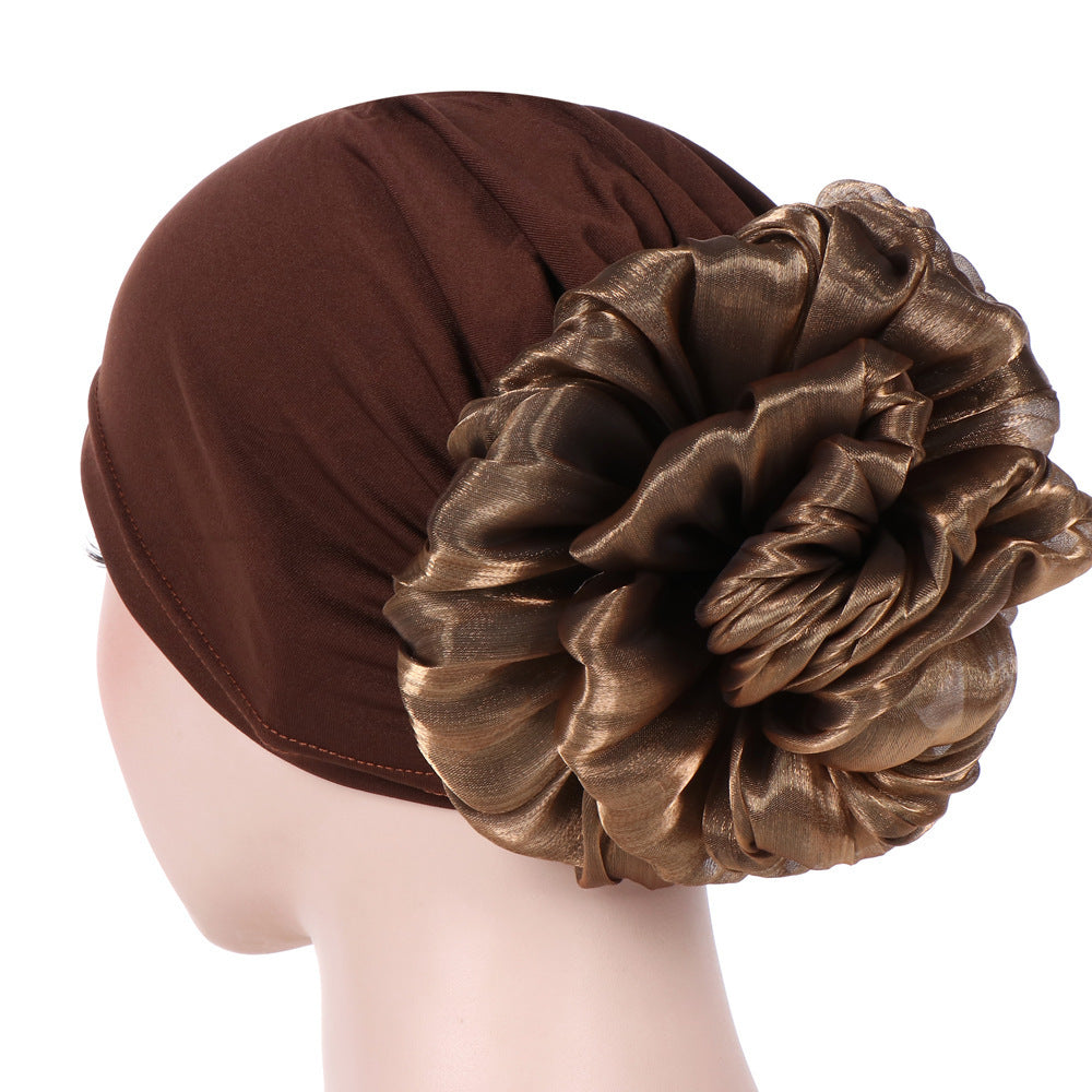 Monochrome Large Flower Dome Milk Silk Bandana Hat