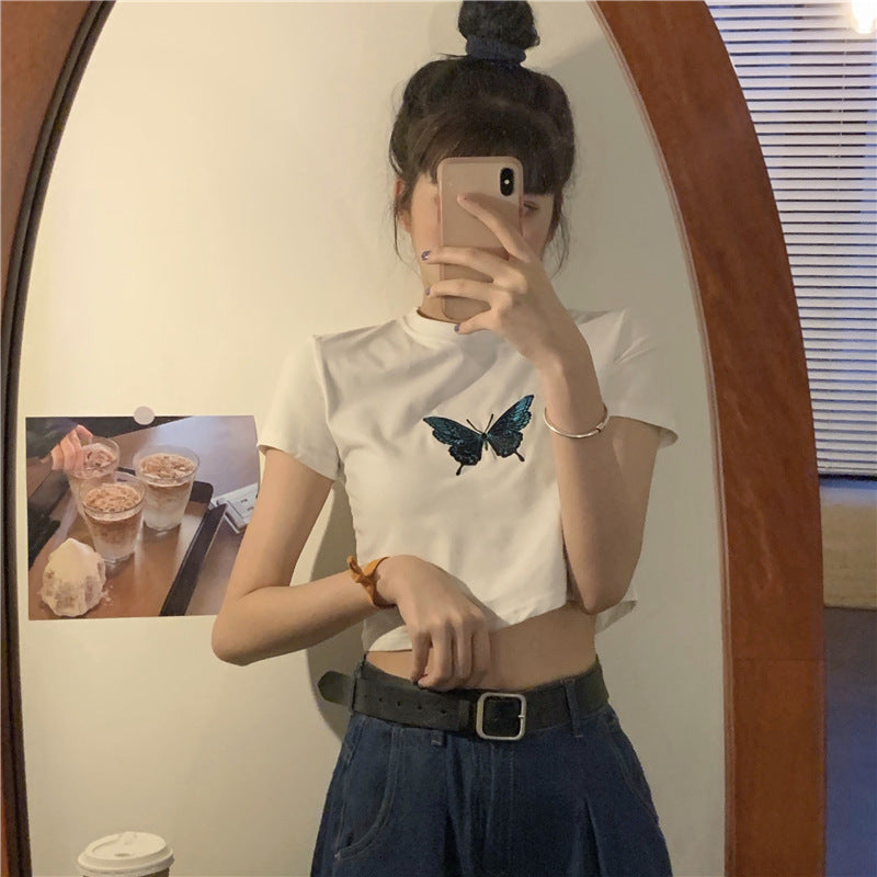 Butterfly Print Short Sleeve T-Shirt – Casual and Stylish Women's Top