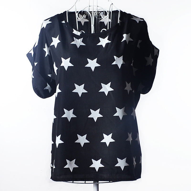 USA Size Loose Fit Chiffon Shirt – Short Sleeve Printed Blouse for Women (Plus Size)