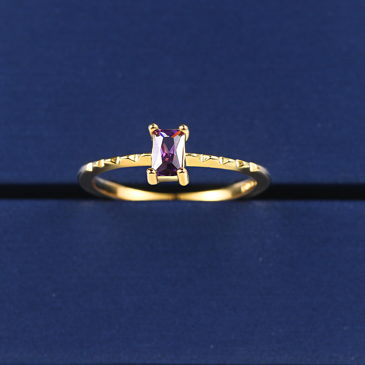 Women's Slim Inlaid Purple Zircon Delicate Copper Ring