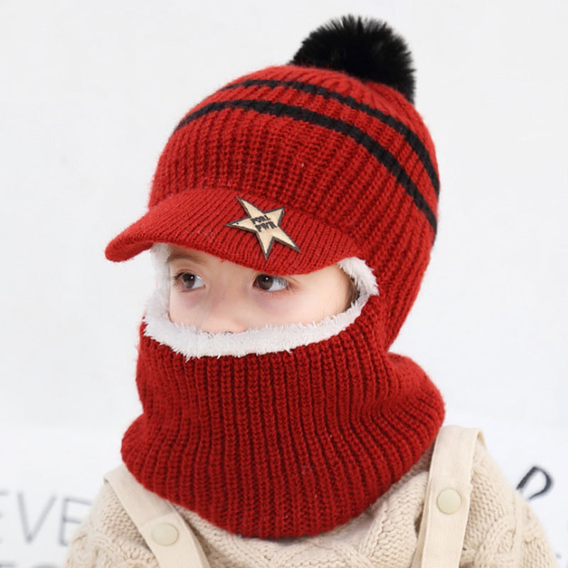 Children's neck guard one-piece woolen hat