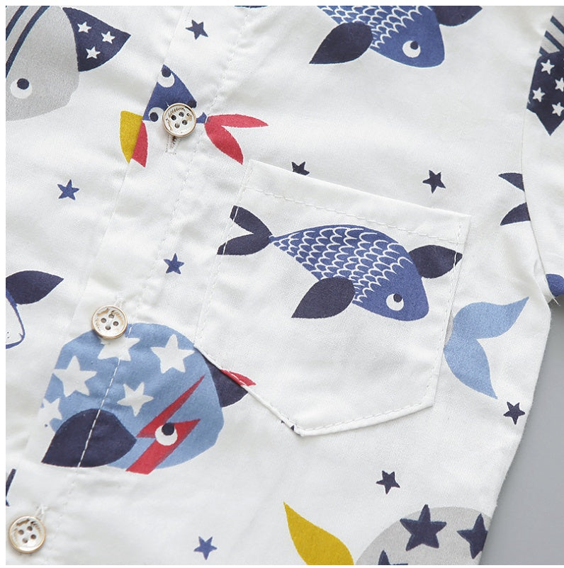Toddler Boys Gentleman Outfit Set – Short Sleeve Cartoon Bow Tie Shirt with Solid Shorts (Infant Kids Fashion Set)