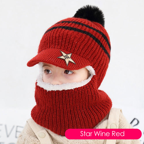 Children's neck guard one-piece woolen hat