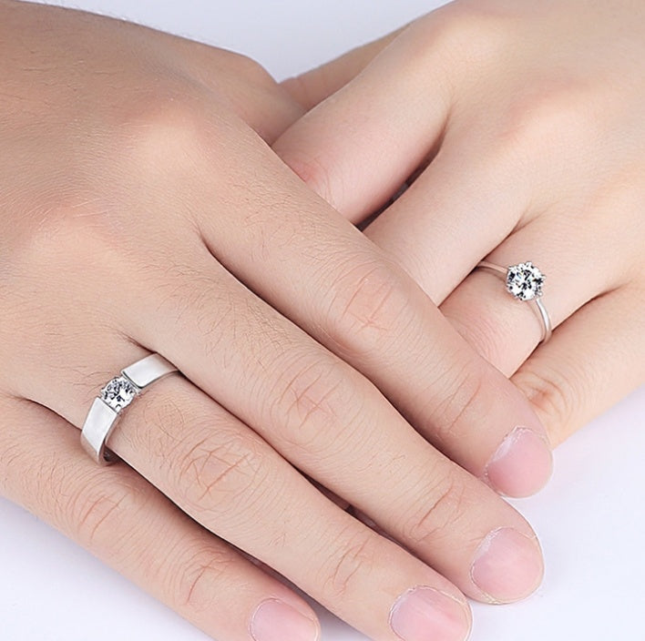 Elegant Adjustable White Gold Plated Steel CZ Unisex Rings