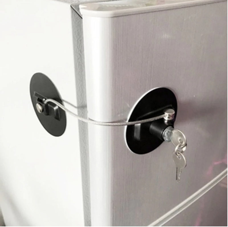 Child-Safe Refrigerator & Sliding Door Lock, Zinc Alloy, Flexible Cable, Keyless Security