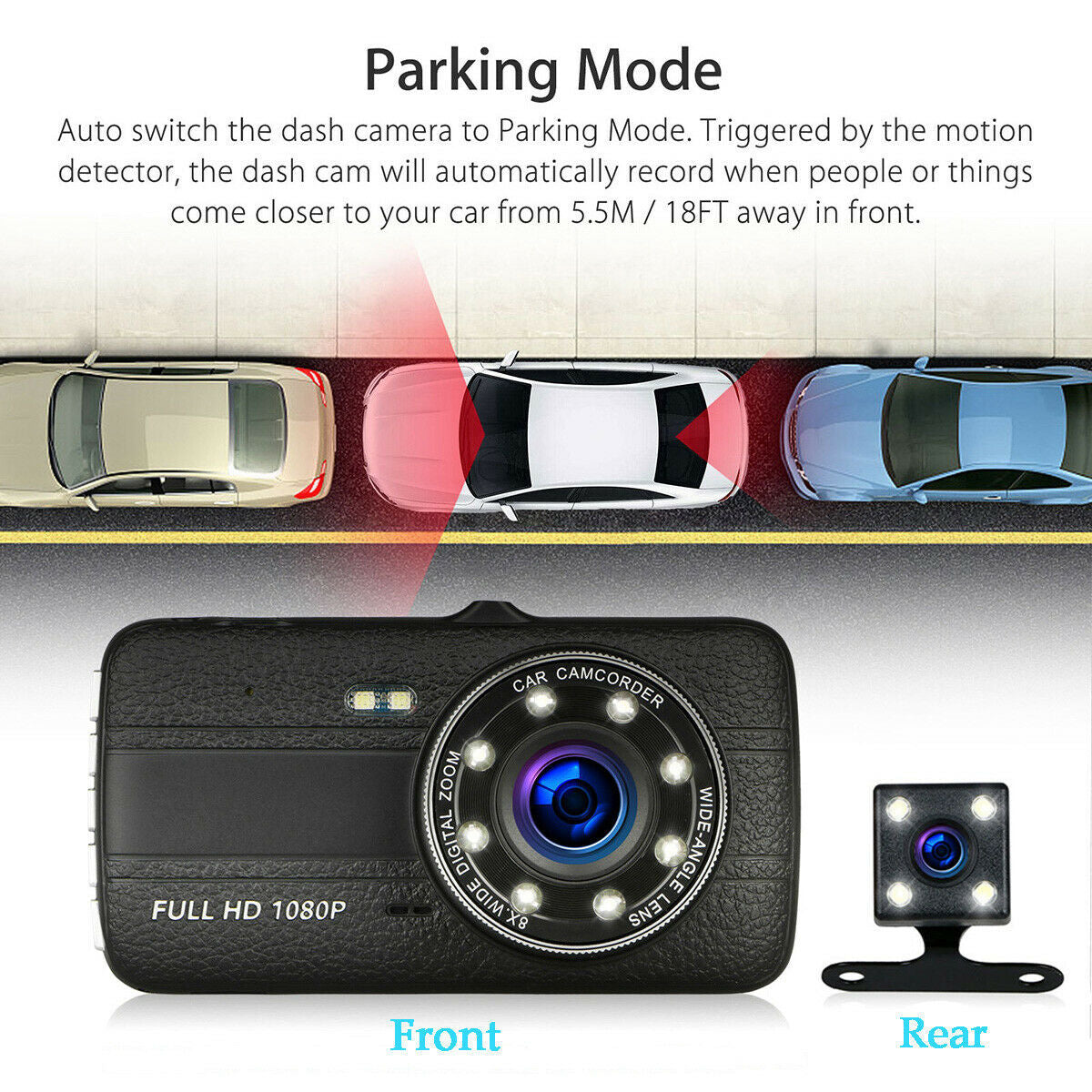 Dash Cam with 8 IR Lights – HD Night Vision Driving Recorder