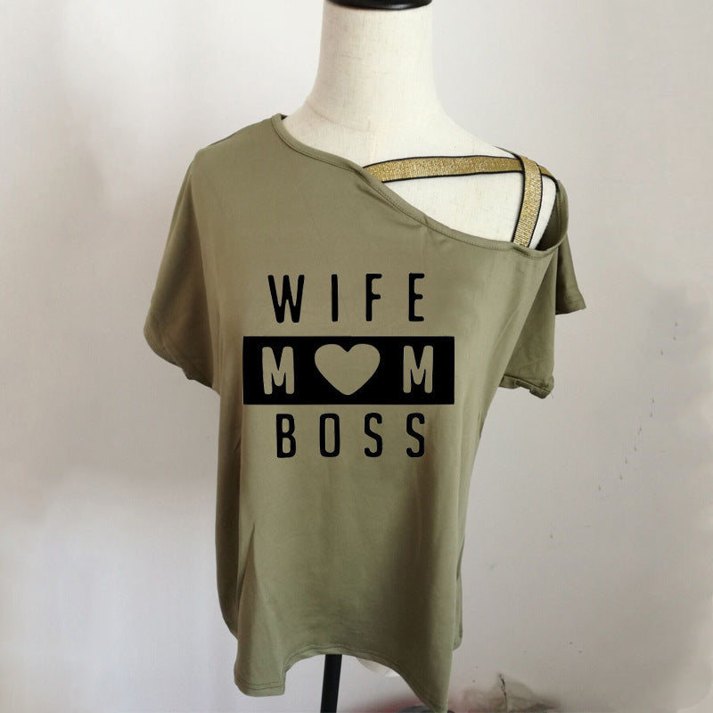 Irregular Cross Oblique Shoulder Short-sleeved T-shirt Women