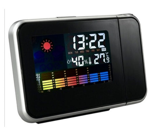 Projection Alarm Clock with Weather Display – Indoor Temp/Humidity, Dual Alarms, USB Power