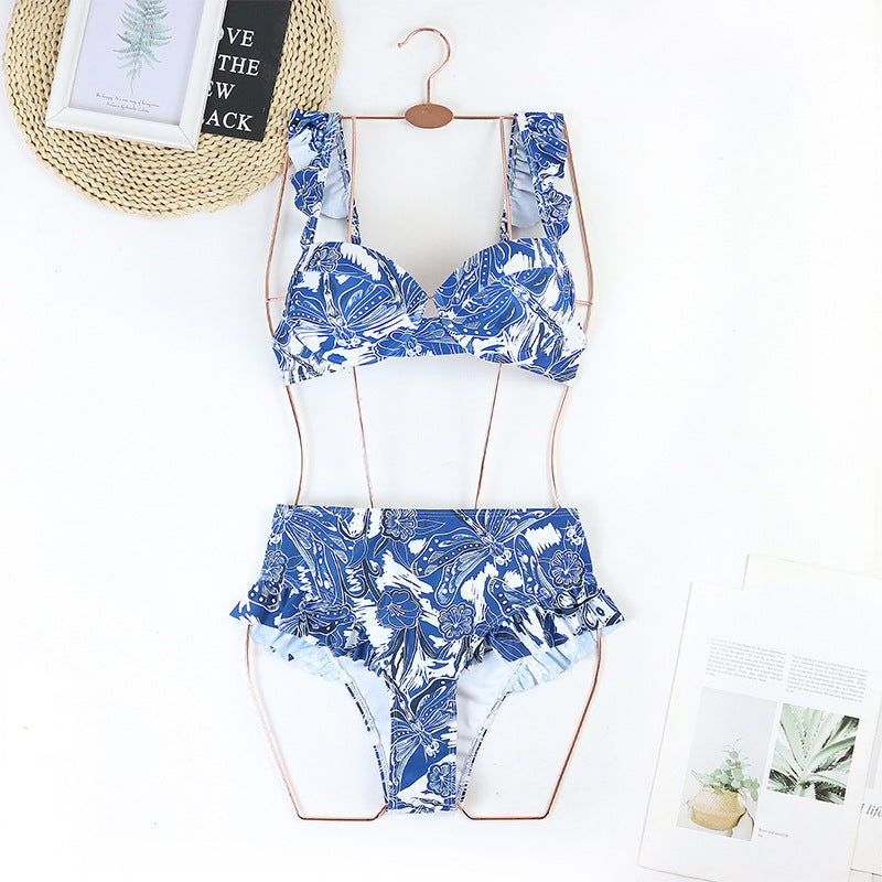 Women’s Sexy Printed Three-Piece Swimsuit Set – Polyester Swimwear