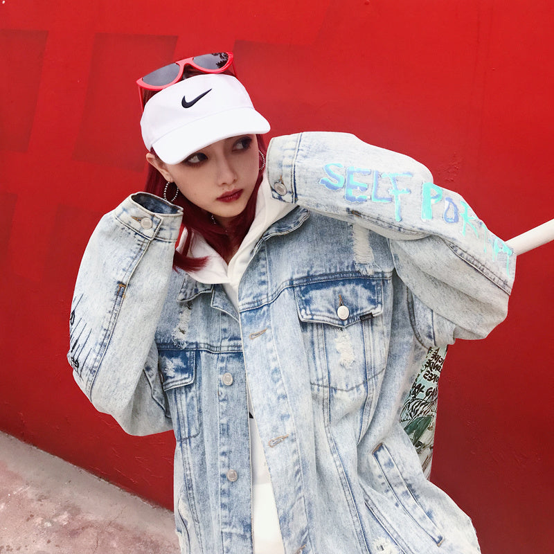 Urban Devil Graffiti Vintage Denim Jacket – Unisex Autumn Edition