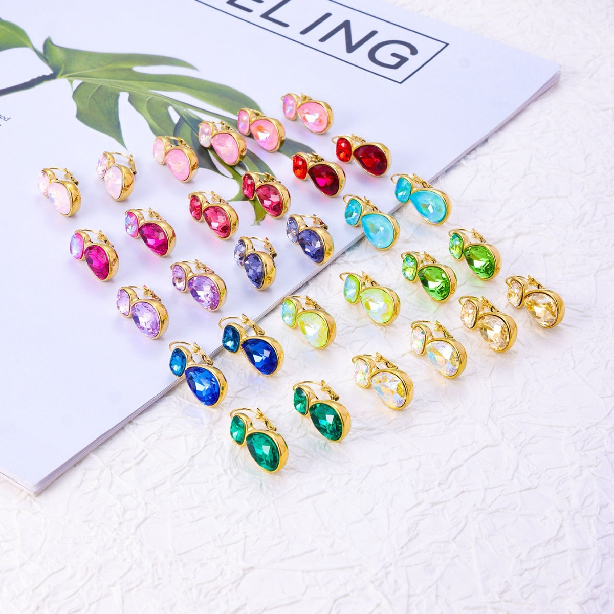 Stylish Water Drop Geometric Design High Sense Women's Titanium Steel Color Zircon Earrings