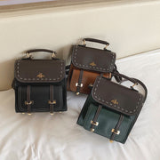 Women's Vintage PU Leather Patchwork Backpack Preppy Style
