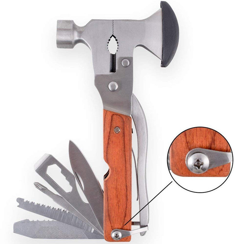 Outdoor Multi-Purpose Pliers Tool Set with Screwdriver, Axe, Knife, Saw, Hammer & More – Stainless Steel with Bakelite Handle