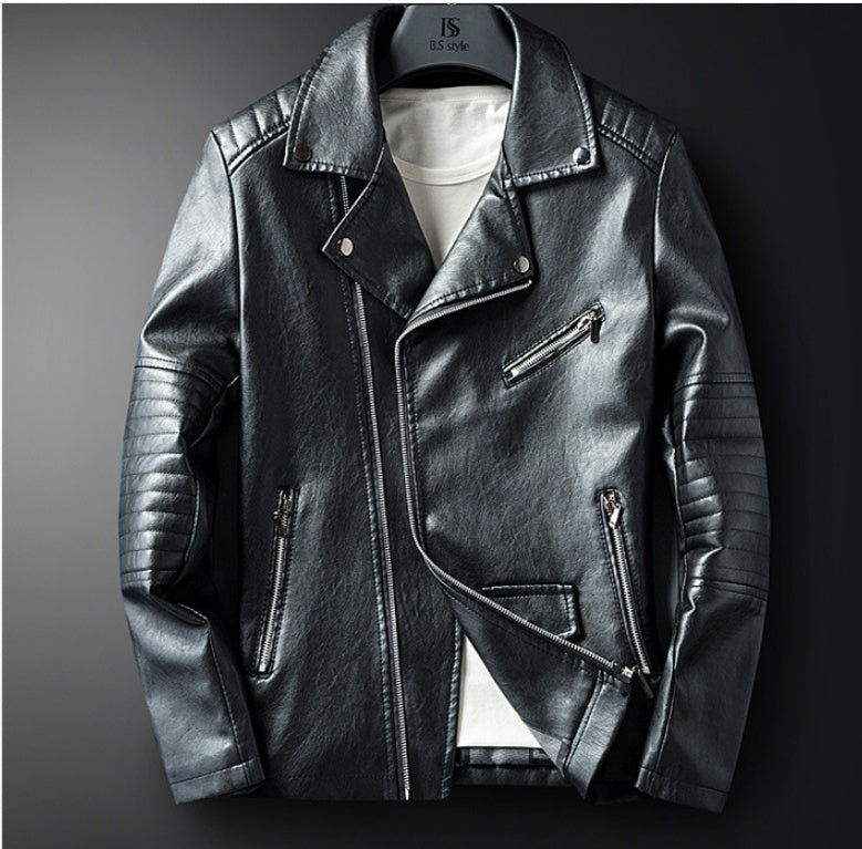 Urban Moto Washed PU Leather Jacket – Men’s Zipper Lapel, Spring & Autumn