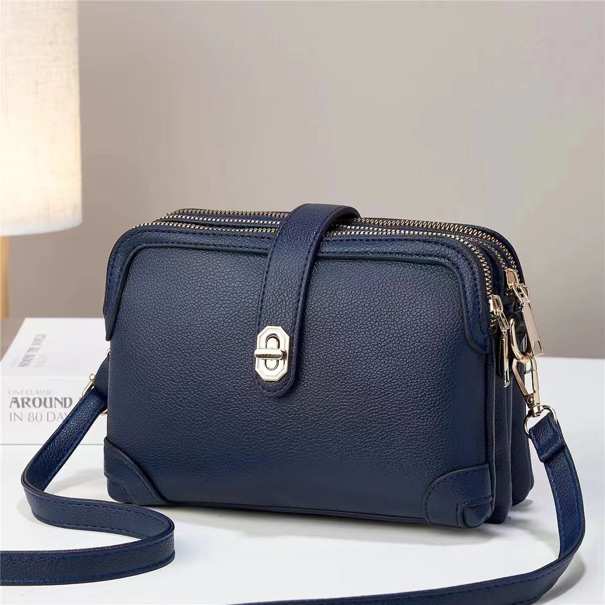 Multi-Layer Lychee Pattern Soft Leather Crossbody Bag – Western Style Small Square Shoulder Bag