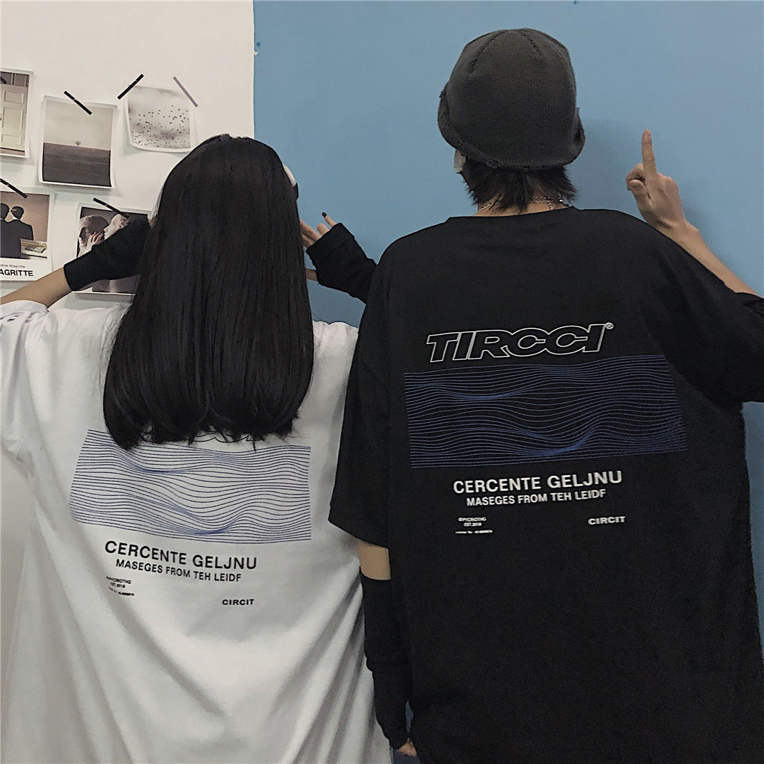 Letter print T-shirt couple