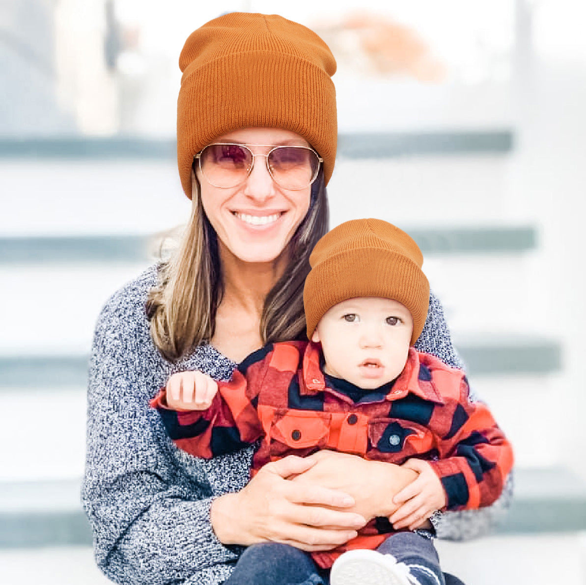 Breathable Warm Acrylic Dome Parent-Child Autumn Winter Knitted Hat