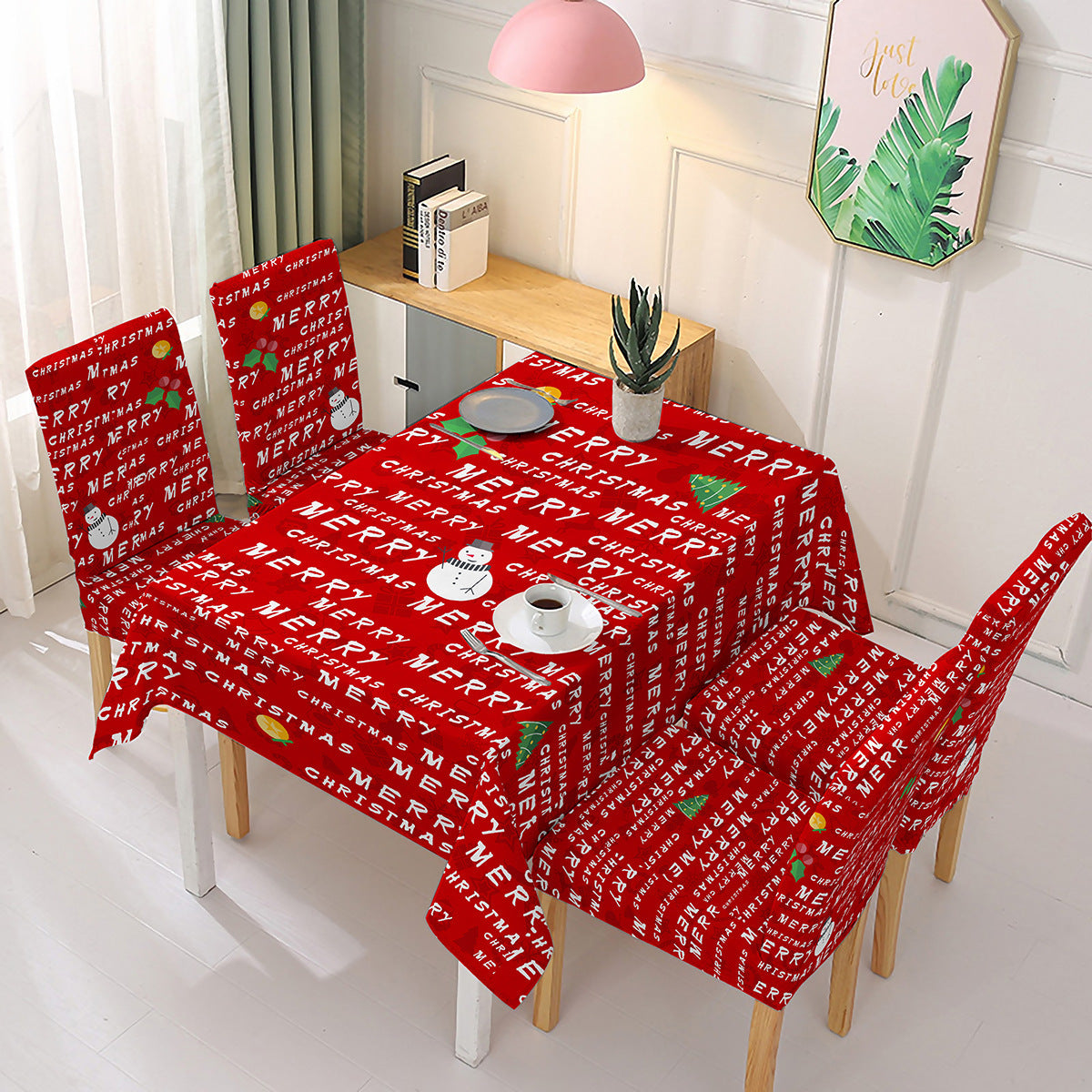 Christmas Printed Chair Cover Festive Decoration Elastic One-piece Absorbent Tablecloth