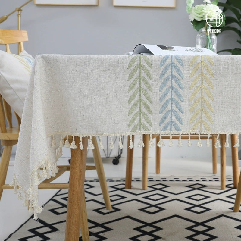 Elegant Cotton Linen Rectangular Tablecloth with Tassels – Dust-Proof Decor for Dining & Room