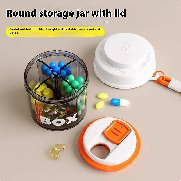 Compartment Round Pill Box Portable Four Divided Storage Box Sealed