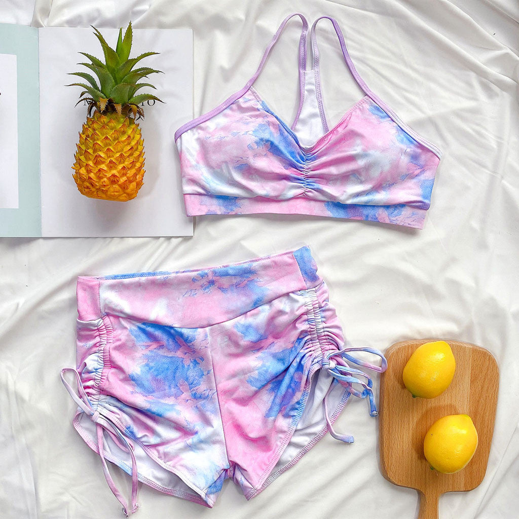 Tie-Dye Push-Up Brazilian Bikini Set – Women’s Swimsuit with Shorts