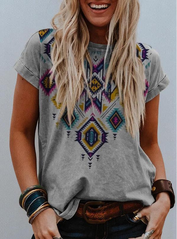 Women's Loose Printed Cotton Round Neck Tee Casual