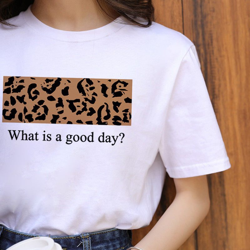 Leopard Print Women's T-Shirt – Chic Round Neck Short Sleeve Casual Top