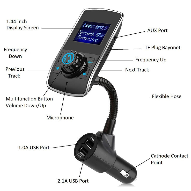 Car Bluetooth MP3 FM Transmitter – Wireless Music Player with SD Card Slot