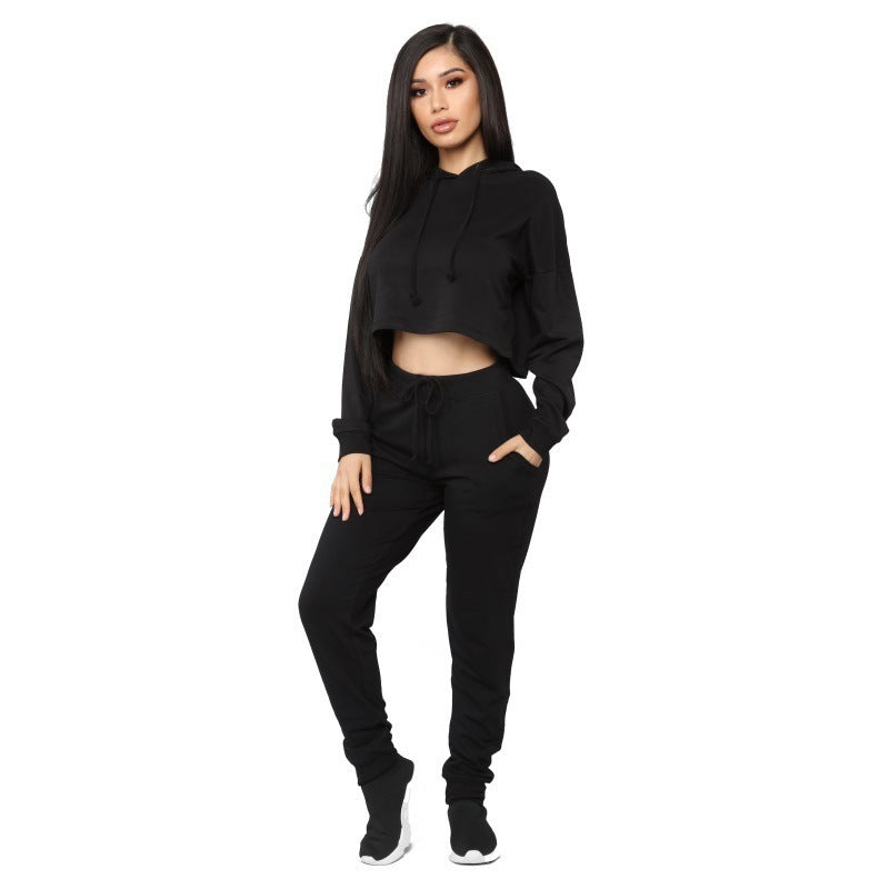 Women’s Cropped Hoodie and Jogger Sweatpants 2-Piece Set