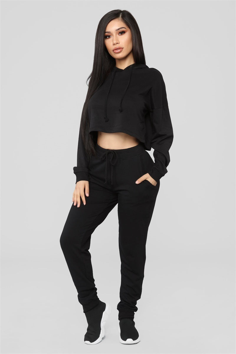 Women’s Cropped Hoodie and Jogger Sweatpants 2-Piece Set