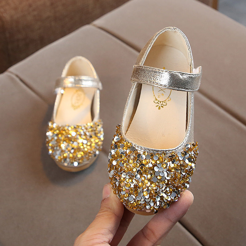 Children's Leather Shoes Girl's Princess Diamond Single Shoes