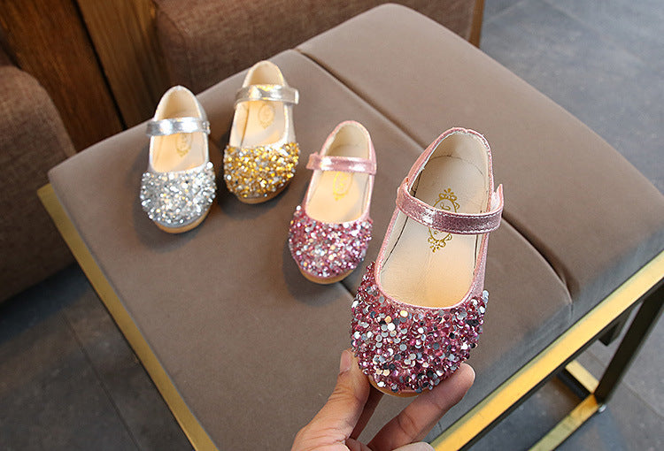 Children's Leather Shoes Girl's Princess Diamond Single Shoes