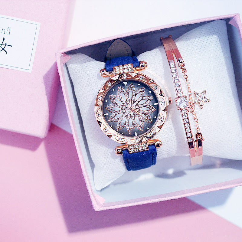Casual Rotating Ladies Quartz Watch with Stainless Steel Strap