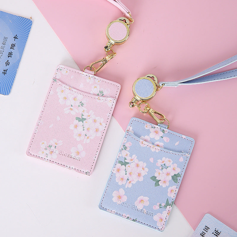 Retractable Lanyard Card Holder PU Leather Student ID Card Holder