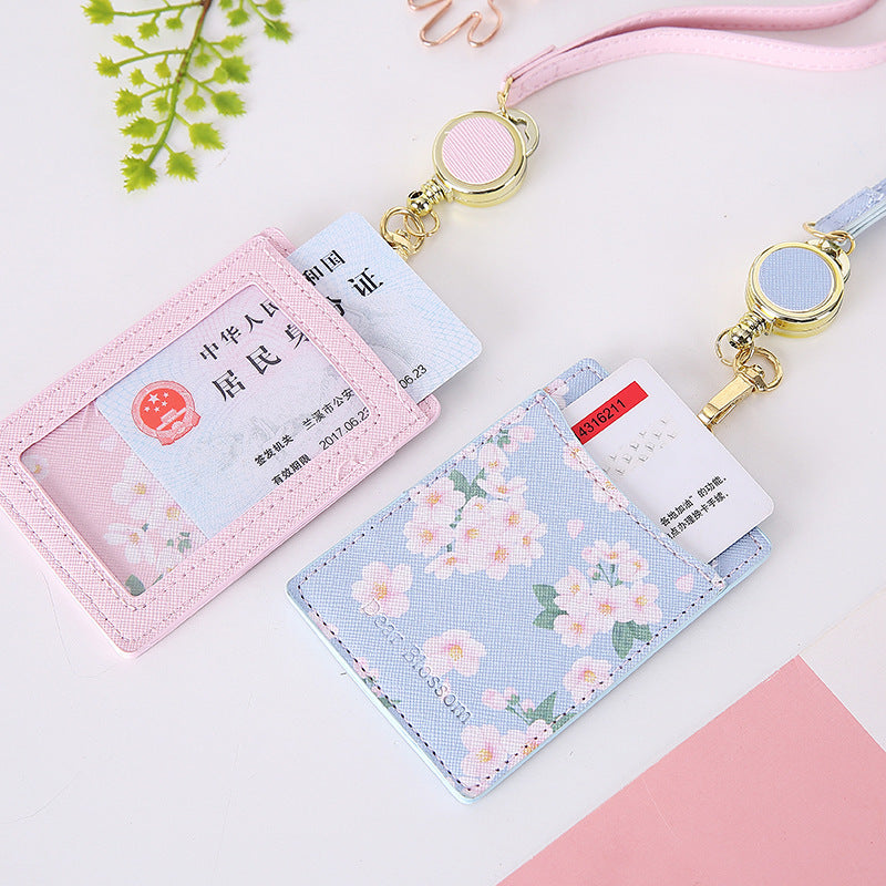 Retractable Lanyard Card Holder PU Leather Student ID Card Holder