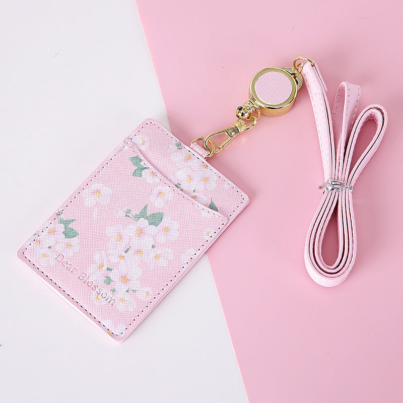 Retractable Lanyard Card Holder PU Leather Student ID Card Holder