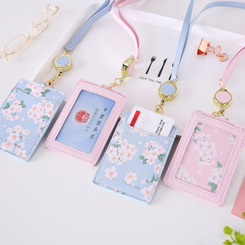 Retractable Lanyard Card Holder PU Leather Student ID Card Holder